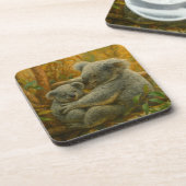 Koala-moeder en Joey in het herfstbladerdak Bier Onderzetter (Linkerzijde)
