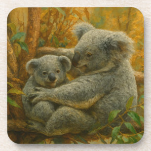 Koala-moeder en Joey in het herfstbladerdak Bier Onderzetter
