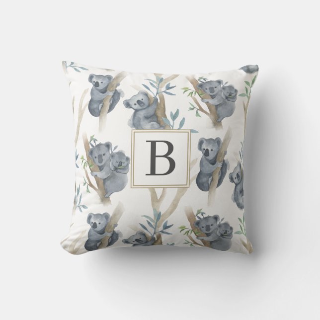 Koala Monogrammed Baby Nursery Pillow Kussen (Voorkant)