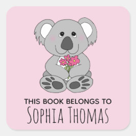 Koala Name Kinder Bookplate Vierkante Sticker