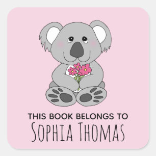 Koala Name Kinder Bookplate Vierkante Sticker