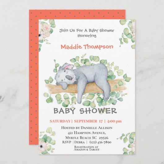 Koala Oerwoud Baby shower Kaart (Voorkant / Achterkant)