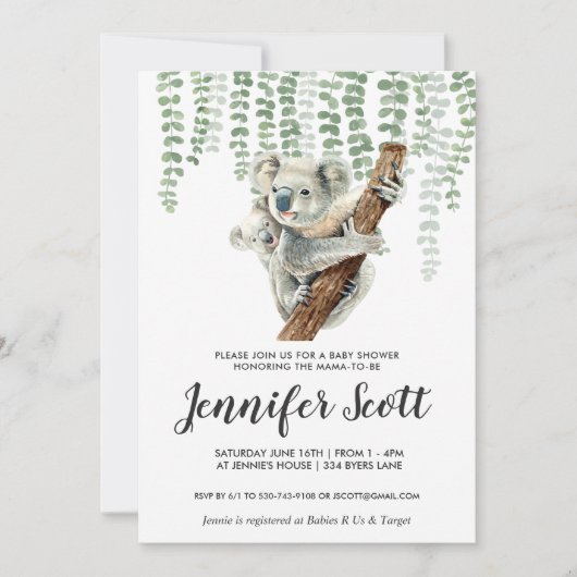 Koala Oerwoud Baby shower Uitnodiging (Voorkant)