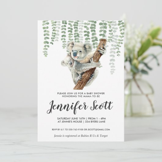 Koala Oerwoud Baby shower Uitnodiging (Staand voorkant)