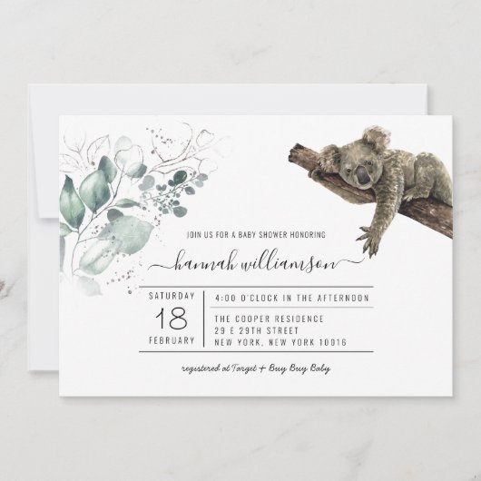 Koala Oerwoud Baby shower Uitnodiging (Voorkant)