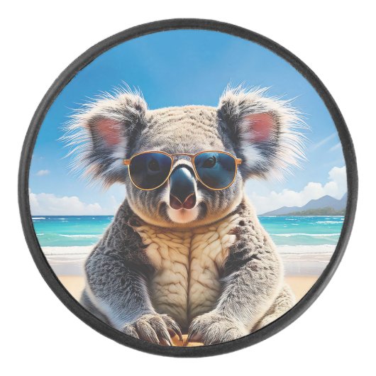 Koala on a sandy beach  hockey puck (Voorkant)