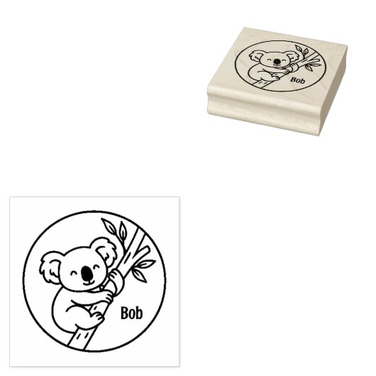 Koala on Branch Custom Name Stamp  Rubberstempel (Gestempeld)
