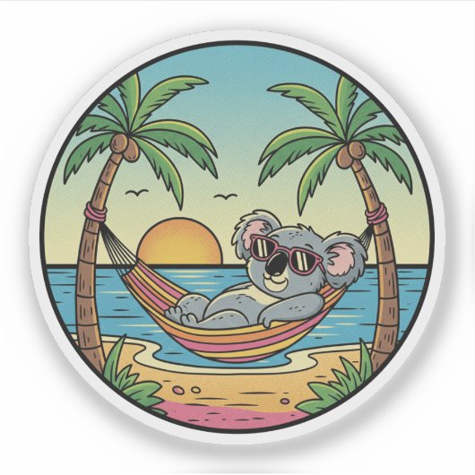 Koala Ontspannen op het strand Hangmat - Tropische Sticker (Voorkant)