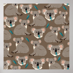 Koala op een neutrale bruine achtergrond naadloos  poster