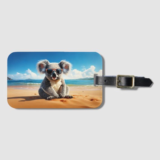 Koala op een zandstrand bagagelabel (Voorkant (horizontaal))