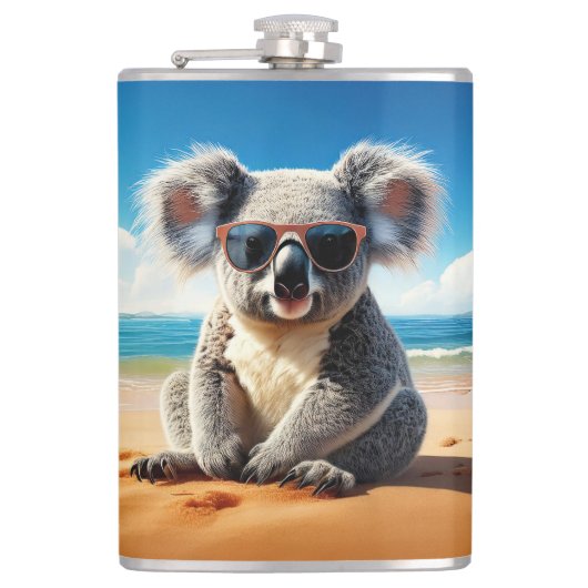 Koala op een zandstrand heupfles (Voorkant)