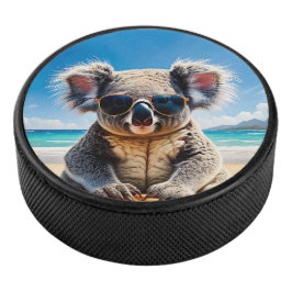 Koala op een zandstrand  hockey puck