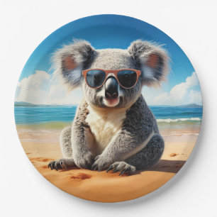 Koala op een zandstrand papieren bordje