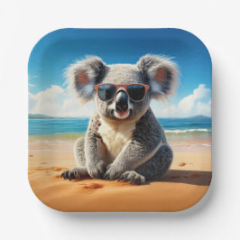 Koala op een zandstrand papieren bordje