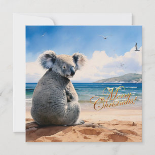 Koala op een zandstrand Prettig kerstfeest Feestdagenkaart