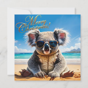 Koala op een zandstrand Prettig kerstfeest Feestdagenkaart