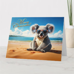 Koala op een zandstrand Prettig kerstfeest Kaart