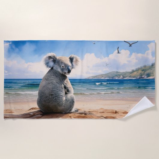 Koala op een zandstrand strandlaken (Voorkant)