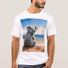 Koala op een zandstrand t-shirt