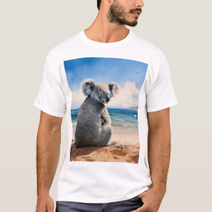 Koala op een zandstrand t-shirt
