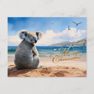 Koala op een zandstrand Vrolijk kerstfeest Briefkaart