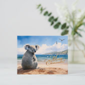 Koala op een zandstrand Vrolijk kerstfeest Briefkaart (Staand voorkant)