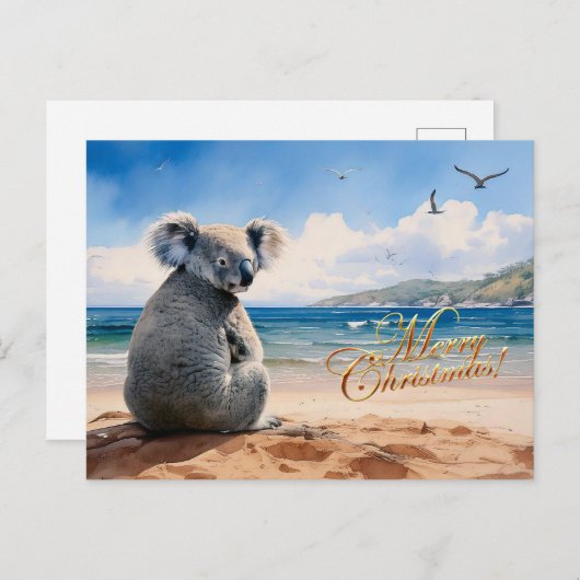 Koala op een zandstrand Vrolijk kerstfeest Briefkaart (Voorkant / Achterkant)
