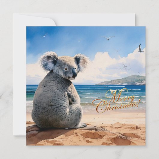 Koala op een zandstrand Vrolijk kerstfeest Feestdagenkaart (Voorkant)