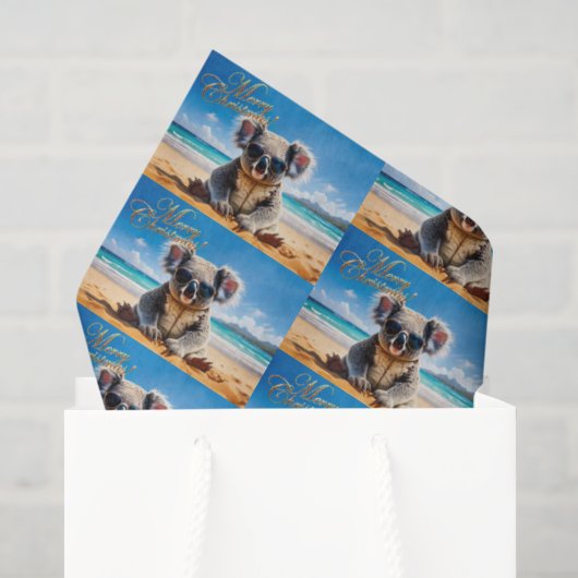 Koala op een zandstrand Vrolijk kerstfeest Tissuepapier (Cadeauzakje)