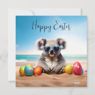 Koala op het strand met paaseieren Happy Easter Feestdagenkaart