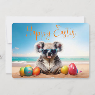 Koala op het strand met paaseieren Happy Easter Feestdagenkaart