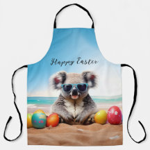 Koala op het strand met paaseieren Happy Easter