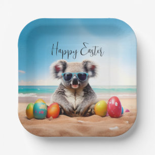 Koala op het strand met Pasen eieren Gelukkig Pase Papieren Bordje