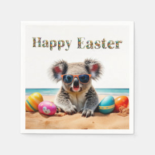 Koala op het strand met Pasen eieren Gelukkig Pase Servet