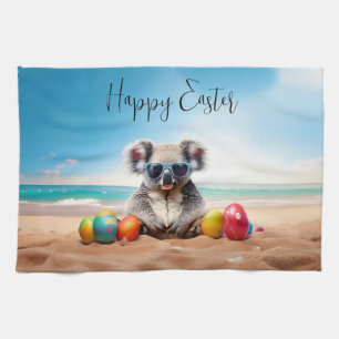 Koala op het strand met Pasen eieren Gelukkig Pase Theedoek
