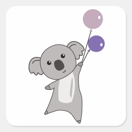 Koala Paarse ballonnen koken dieren Kinder Vierkante Sticker (Voorkant)