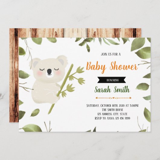 Koala partijuitnodiging kaart (Voorkant / Achterkant)
