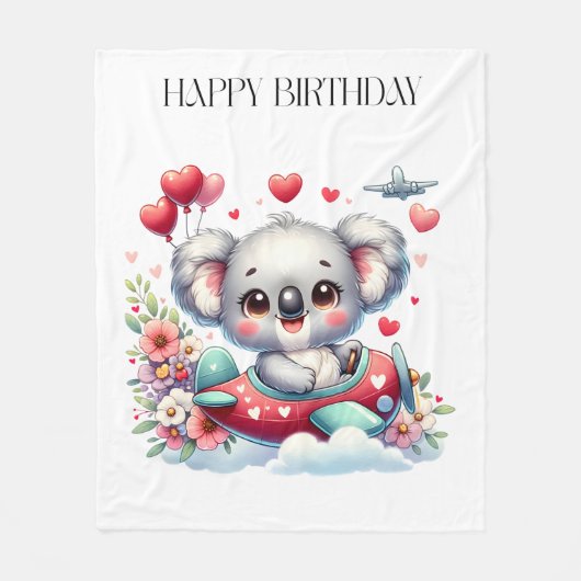 Koala Piloot Verjaardag Fleece Deken (Voorkant)