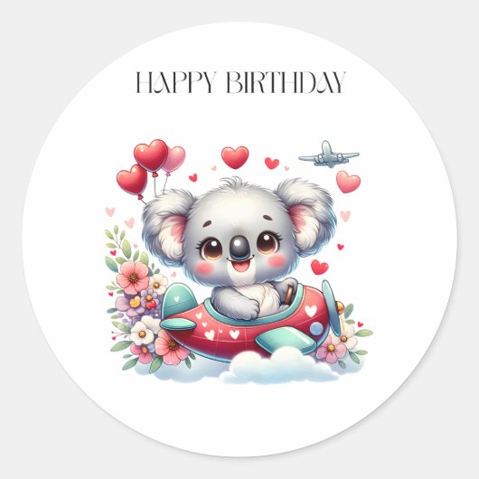 Koala Piloot Verjaardag Ronde Sticker (Voorkant)