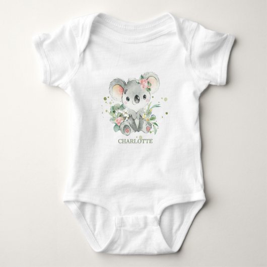 Koala Pink Floral Greenery 1e verjaardag Romper (Voorkant)