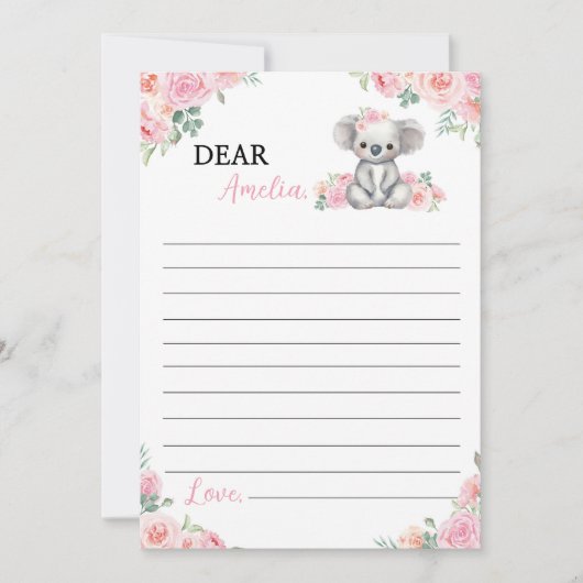 Koala Pink Floral Time Capsule Note Bericht Kaart (Voorkant)