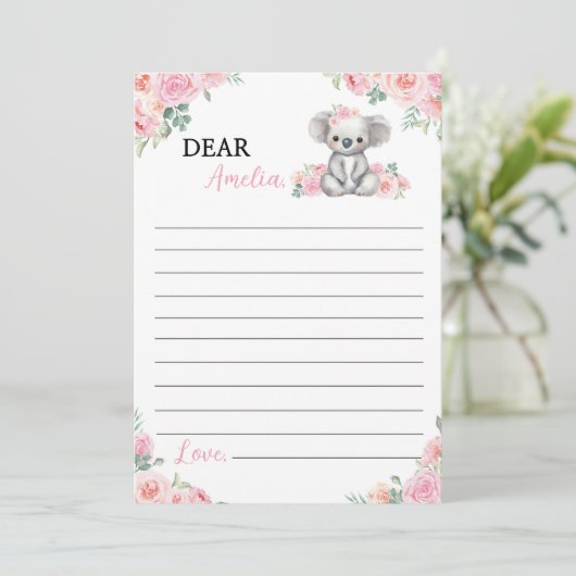 Koala Pink Floral Time Capsule Note Bericht Kaart (Staand voorkant)