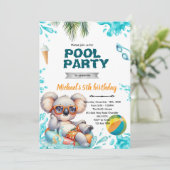 Koala Pool Party Birthday Invitation Kaart (Staand voorkant)
