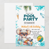 Koala Pool Party Birthday Invitation Kaart (Voorkant / Achterkant)