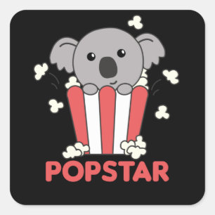 Koala Popcorn Pop Star Poppin Funny Koalas Vierkante Sticker
