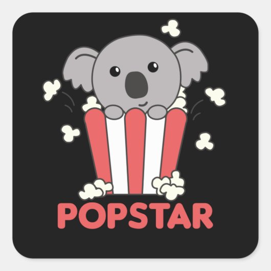 Koala Popcorn Pop Star Poppin Funny Koalas Vierkante Sticker (Voorkant)