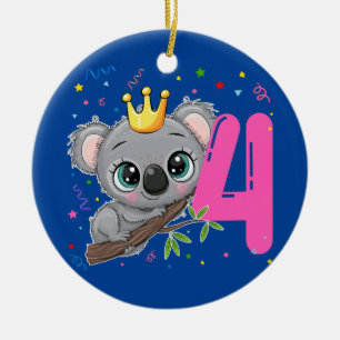 Koala Princess 4th Birthday Girl 4 Keramisch Ornament