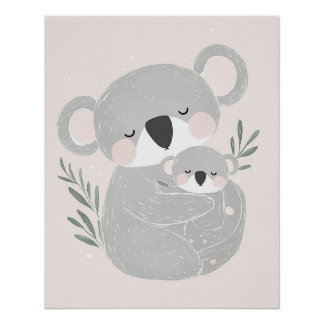 Koala Print Babykamer, Kinderkamer Muurkunst Diere Perfect Poster