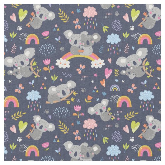 Koala Rainbow Love Pattern Stof (Close Up)
