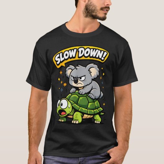 Koala rijdt op schildpad Funny dier T-shirt (Voorkant)
